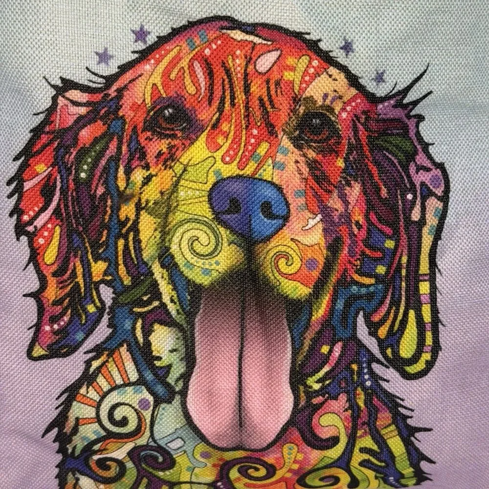 Dean Russo Dog Is Love Jute Tote Bag Colorful Golden Retriever Pop Art 17